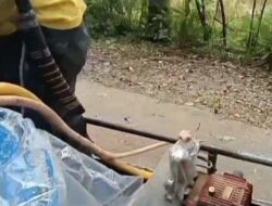 warga Kampung Pantan Nangka menyemprot rumput di sepanjang jalan simpang Tiga Uning PantanNangka,