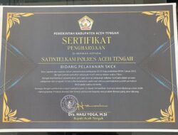 Beri Pelayanan Prima Pengurusan SKCK, Polres Aceh Tengah Terima Penghargaan Dari Bupati