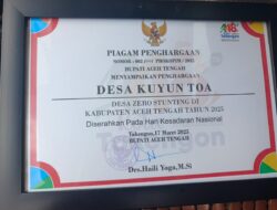 Reje Kampung Kuyun Toa Ucapkan Terima Kasih Atas Penghargaan Zero Stunting dari Bupati Aceh Tengah