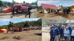 Pos Damkar Isaq Bantu Bersihkan Sisa Lumpur di SDN 11 Linge Kampung PantanNangka.